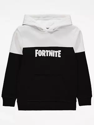 Buy Fortnite Black/White Panelled Cotton Rich Pullover KIDS BOYS Hoodie Size L • 13£