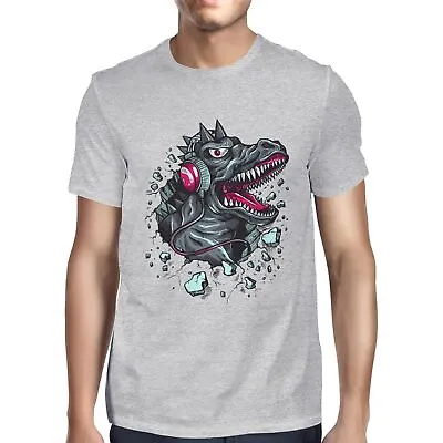 Buy 1Tee Mens Dinosaur Breaking Through Wearing Headphones T-Shirt • 7.99£