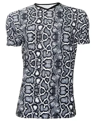 Buy Men's Classic Monochrome Snake Python Skin Alternative V-Neck T-Shirt Fashion  • 21.99£