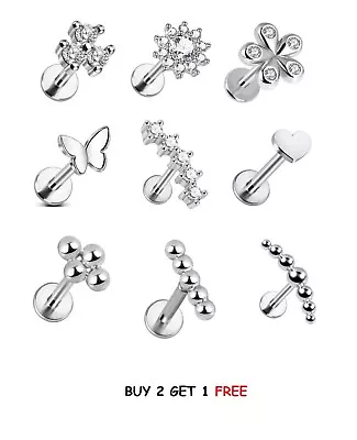 Buy Tragus Helix Bar Cartilage Style Me 2 Crystal Screw In Earring Flat Back Labret • 4.99£