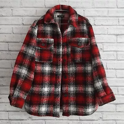 Buy New Look Red Tartan Plaid Check Fluffy Shacket Jacket Shirt Top Size 10 • 20£