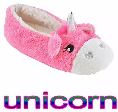 Buy Womens Ladies Girls Unicorn Slippers Soft Faux Fur Lined Shoes Size 4-8  • 5.99£