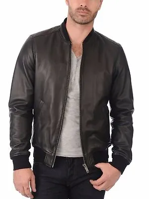 Buy Men's Real Leather Bomber Black Jacket Soft Lambskin Napa Leather Varsity Jacket • 123.89£