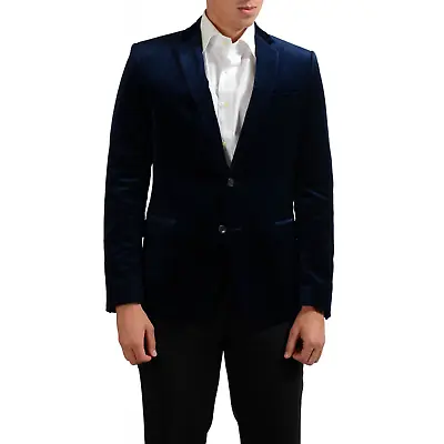 Buy Mens Velvet Smoking Jacket Blazer Tuxedo Cotton Super Slim Fit Navy Blue New Men • 29.95£
