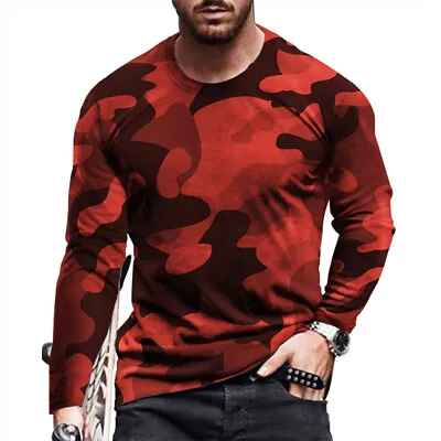 Buy Mens Long Sleeve Camouflage T Shirt Casual Slim Fit Crew Neck Pullover Tops Tee • 10.75£
