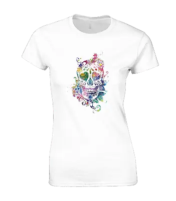 Buy Sugar Skull Paint Ladies T Shirt Mexico Day Of The Dead Cool Fashion Retro New • 8.99£