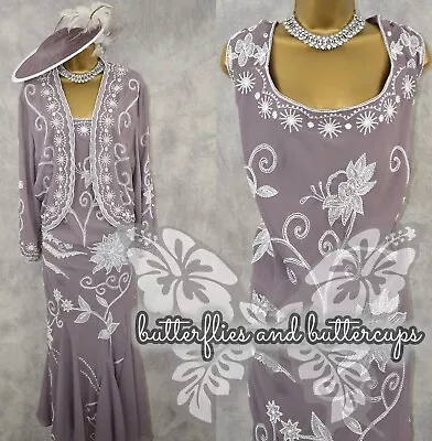 Buy CHESCA Size 24 Beaded Long Dress And Jacket Hatinator Mother Of The Bride Outfit • 199.99£