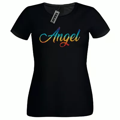Buy Angel T Shirt, Ladies Fitted T Shirt, Rainbow Glitter Slogan T Shirt • 8.99£