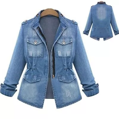 Buy Women's Ladies Denim Oversize Jeans Chain Jackets Pocket Coats Plus Size S-5XL • 18.59£