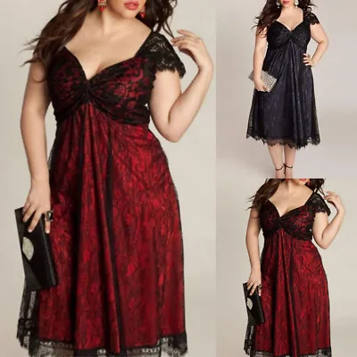 Buy Plus Size 18-28 Women Lace Gothic Midi Dress Club Evening Cocktail Party Dresses • 3.49£