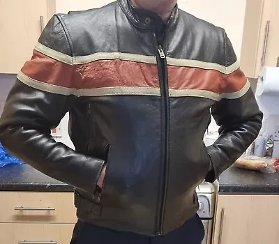 Buy Redline Men's Orange Stripe Cowhide Leather Motorcycle Jacket • 89£