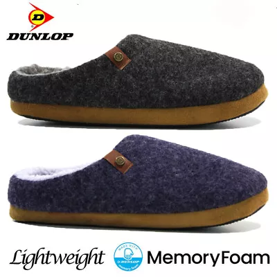Buy Mens New Dunlop Memory Foam Slippers Mules Fur Lined Warm Cozy Winter Shoes Size • 12.95£