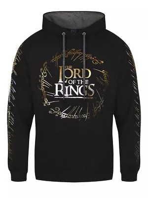 Buy Lord Of The Rings LotR Hoodie Gold Foil Logo Pullover Men's Black • 49.99£