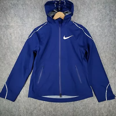 Buy Nike Jacket Womens Medium Blue Swoosh Logo Streetwear Windbreaker Raincoat • 24.95£