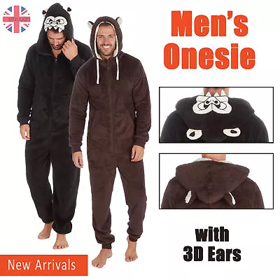 Buy 1Onesie Mens Adult Boys All In One Hooded Soft Fleece Jumpsuit Animal Print Zip • 29.99£
