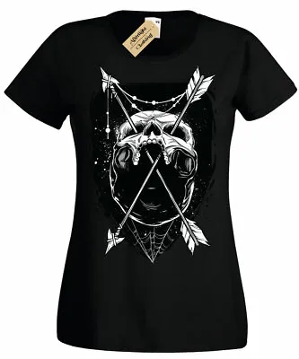 Buy Skull Arrows T-Shirt Gothic Skulls Skeleton Goth Rock Womens Ladies • 11.95£