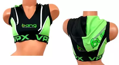 Buy Bang Revolution Green Black Elastic Hem Sleeveless Hoodie Active Crop Top M • 11.80£