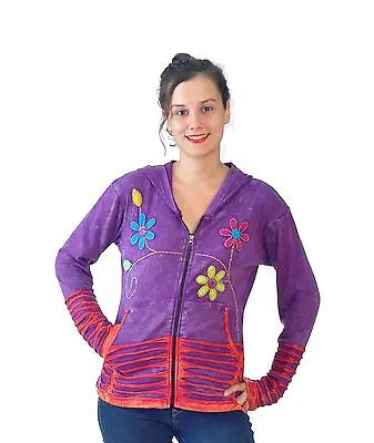 Buy Tattopani Ladies Long Multicolored Stone Washed Cardigan With Attached Hood  • 24.99£
