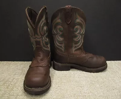 Buy Justin Gypsy Boots Women 7.5B Brown Round Steel Toe Leather Waterproof Workwear • 51.97£