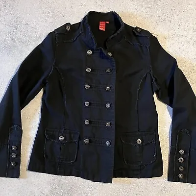 Buy Vintage Hoi Polloi Black Denim Jacket Military Style Jean Distressed Frayed Goth • 14.95£
