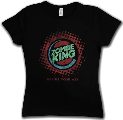 Buy ZOMBIE KING WOMEN T-SHIRT Fun Zombie Splatter Gore Blood Halloween Brains Burger • 21.54£