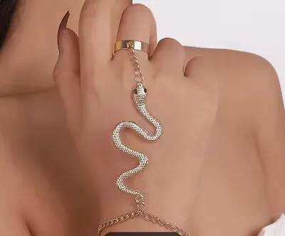 Buy Gothic Style Gold Snake Shape Hand Harness With Ring & Bracelet Hand Jewellery • 5.74£
