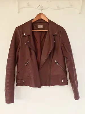 Buy Leather Effect Biker Jacket From Oasis Ladies Size M Burgundy Faux Leather PU • 24£