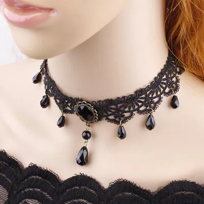 Buy Black Gothic Lace Retro Choker Necklace Pendant Chocker Chain Jewelry Gift • 3.35£