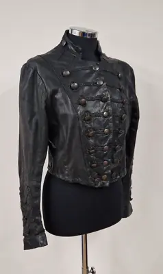 Buy ALL SAINTS KARST Leather Jacket UK 12 Womens Black Military Baroque Steampunk • 224.95£