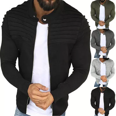 Buy Men Solid Zipper Coat Jacket Sweatshirt Cardigan Winter Casual Slim Fit Outwear • 18.89£