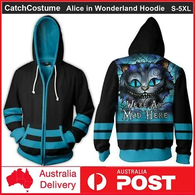 Buy Alice In Wonderland Hoodie Sweatshirt Cheshire Cat Zipper Pullover Jacket Coat • 25.28£