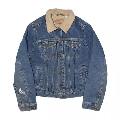 Buy Vintage SCHMIDT WORKWEAR Sherpa Lined Denim Jacket Blue 80s Womens S • 15.99£