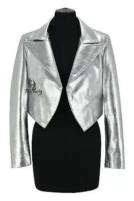 Buy Ladies Leather Shrug Silver Slim-fit Short Body Jacket Cropped Bolero Style 5650 • 85£
