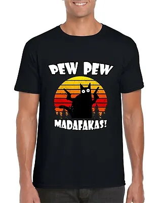 Buy Pew Pew Madafakas T-Shirt, Funny Joke Cat Meme Retro Vintage Unisex Adults Top • 10.99£