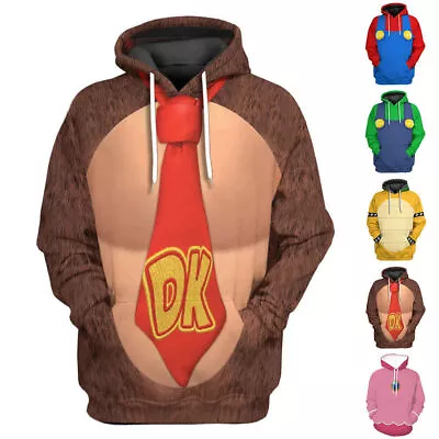 Buy Mario Luigi Peach Bowser Donkey Kong Adult Hoodie Super Bros Hooded Sweatshirt • 20.05£