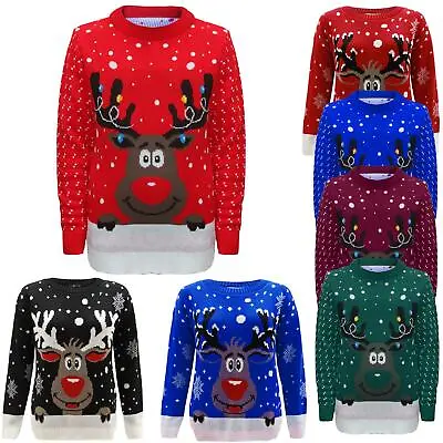 Buy Ladies Knitted Rudolph Reindeer Xmas Womens Christmas Novelty Jumper Sweater Top • 10.99£