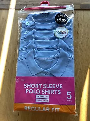 Buy Girls Light Blue Short Sleeved Polo Tee Shirt X5 Pack Age 8-9 Brand New • 4£