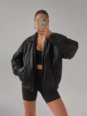 Buy Women Black Oversized Leather Jacket, Ladies Handmade Baggy Leather Jacket • 127.57£