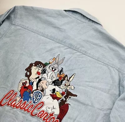 Buy Warner Brothers Denim Jacket Shirt Men’s Size M Medium Looney Tunes Embroidered • 25£