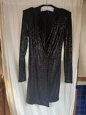 Buy Black Sparkly Cardigan Robe Jacket / Glitz Sequin Glitter L (Nelly) • 12£