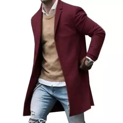 Buy Man Winter Warm Trench Coat Double Breasted Overcoat Woolen Long Jacket Outwear • 36.16£