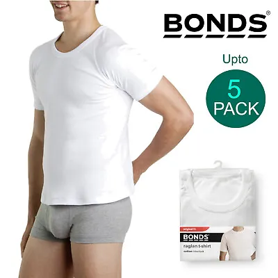 Buy Bonds Multi Pack Crew Neck Raglan Blank Plain Basic Mens White T‑shirt Tee Top • 13.90£