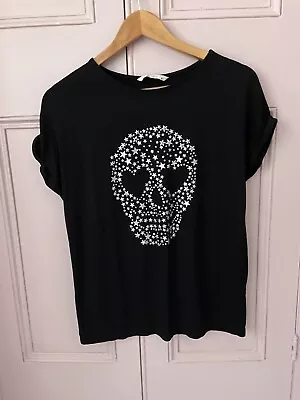 Buy Tu Black T Shirt With Silver Skull Decoration Size 10 • 4.99£