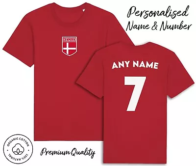 Buy Denmark Flag T-Shirt 2024 Personalised Name & No Adult Kids Baby, Football Euro • 13.99£