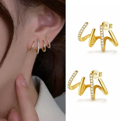 Buy 925 Silver Shiny Crystal Claw Earrings Cuff Ear Wrap Piercing Stud Women Jewelry • 4.99£