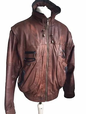 Buy Vintage 90's Leather Bomber Jacket Men's L Multi Tonal Tan • 25£