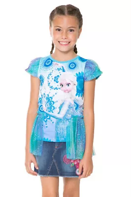 Buy Desigual Frozen Girls Snowflake T-Shirt Top Elsa Blue Size 9 10 Years • 5.20£