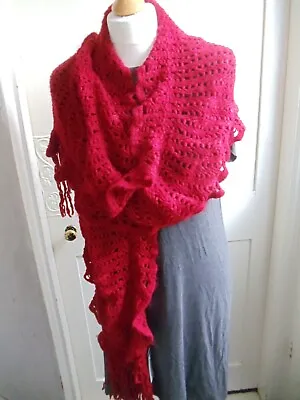 Buy Marks And Spencer Crochet Scarf Shawl Black Red Tassels Soft Long Bohemian Gift • 8.50£