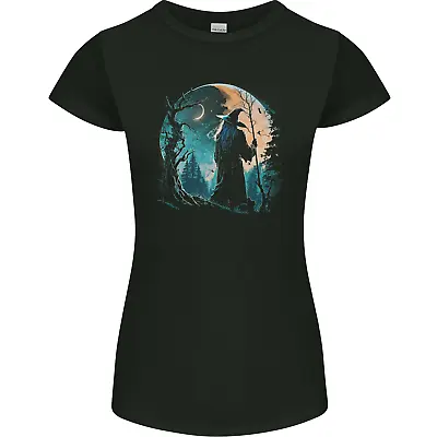 Buy A Wizard Looking At A Fantasy Moon Warlock Womens Petite Cut T-Shirt • 8.75£