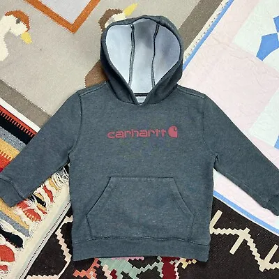 Buy Carhartt Hoodie Boys 7 Gray Spell Out Logo Workwear Sweatshirt Pullover • 12.02£